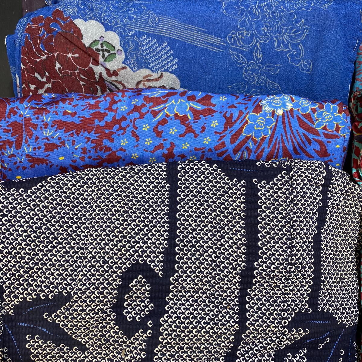 N 3577 [ кимоно перо тканый 22 пункт совместно!!] большой рисунок полоса античный переделка окраска вышивка натуральный шелк дерево хлопок . тканый .. ткань материалы ткань Showa Retro 