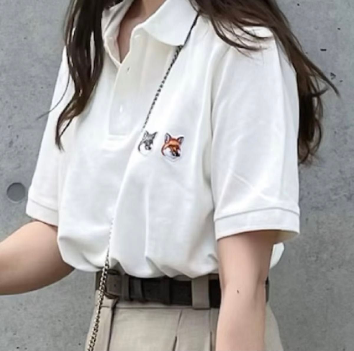 メゾンキツネ☆ダブルフォックス　ユニセックス　ポロシャツ　XSサイズ　ホワイト②