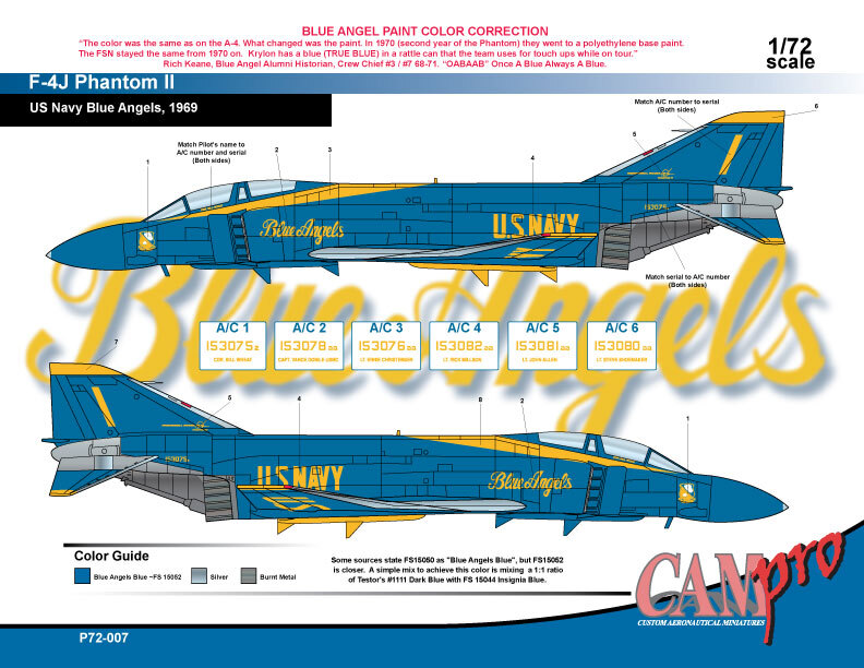 1/72　CAMデカール　 CAM Pro Decals CAMP72-007, US NAVY BLUE ANGELS, F-4J PHANTOM II, 1969 _画像4