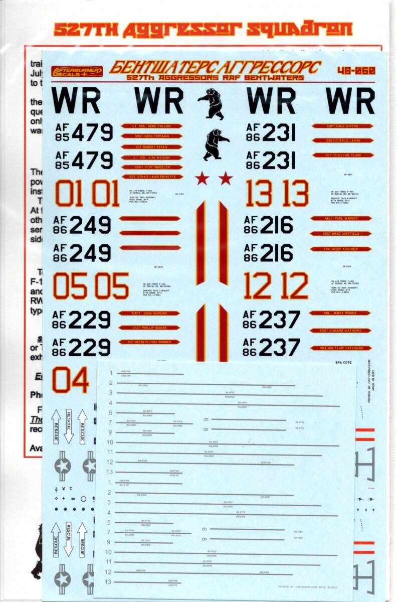 1/48アフターバーナーデカール Afterburner Decals AD48-060 F-16C Falcon 527th Aggressors RAF Bentwaters_画像2