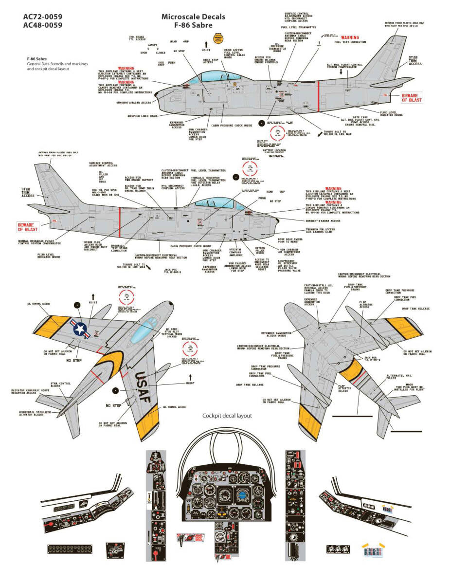 1/72　マイクロスケールデカール　AC72-0059 F-86E 39th FISq. RF-86A Project Ashtray 15th TRSq._画像3