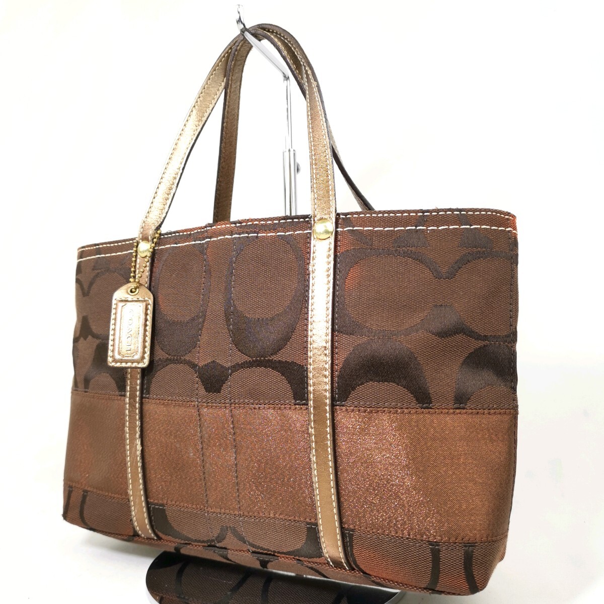 D #[ commodity rank :B] Coach COACH signature total pattern Gold metal fittings charm attaching handbag handbag tote bag woman bag brown group 