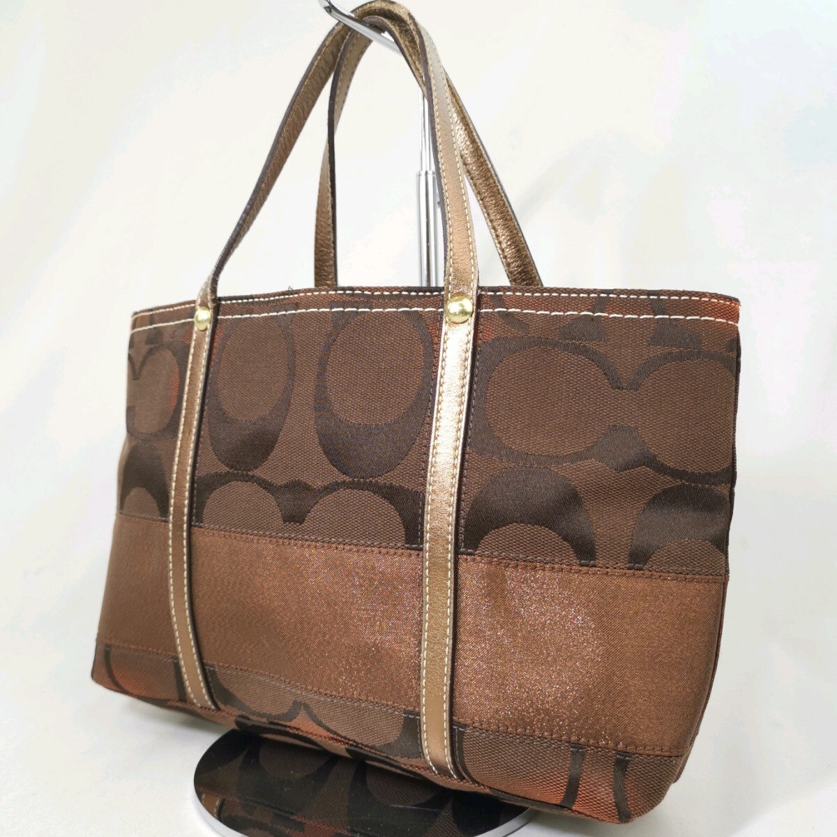 D #[ commodity rank :B] Coach COACH signature total pattern Gold metal fittings charm attaching handbag handbag tote bag woman bag brown group 