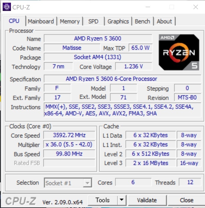 【中古】AMD Ryzen5 3600 6コア12スレッド Socket AM4_画像7