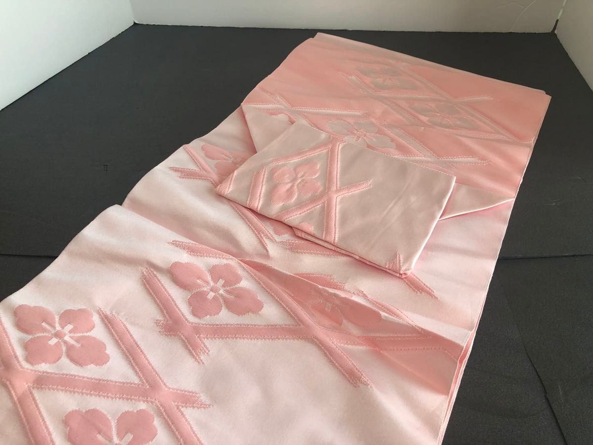 名古屋帯  正絹　松葉仕立て　ピンク　八寸約30cm幅　長さ約345cm