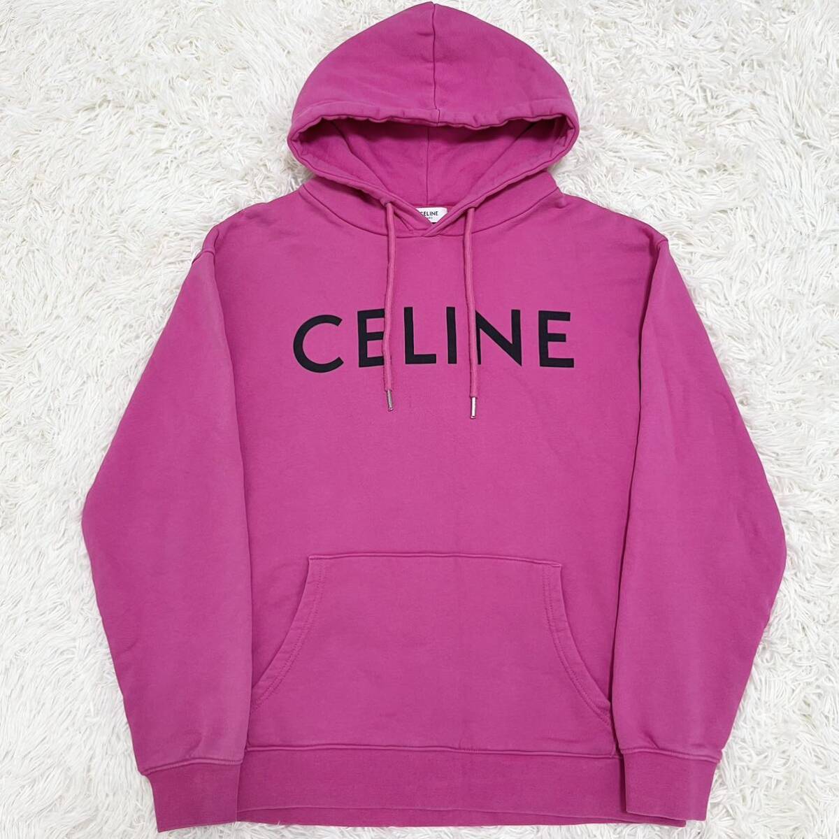 1円〜 【人気のデザイン】セリーヌ CELINE パーカー トレーナー プルオーバー ロゴ トップス プリント ピンク フーディー フード _画像1