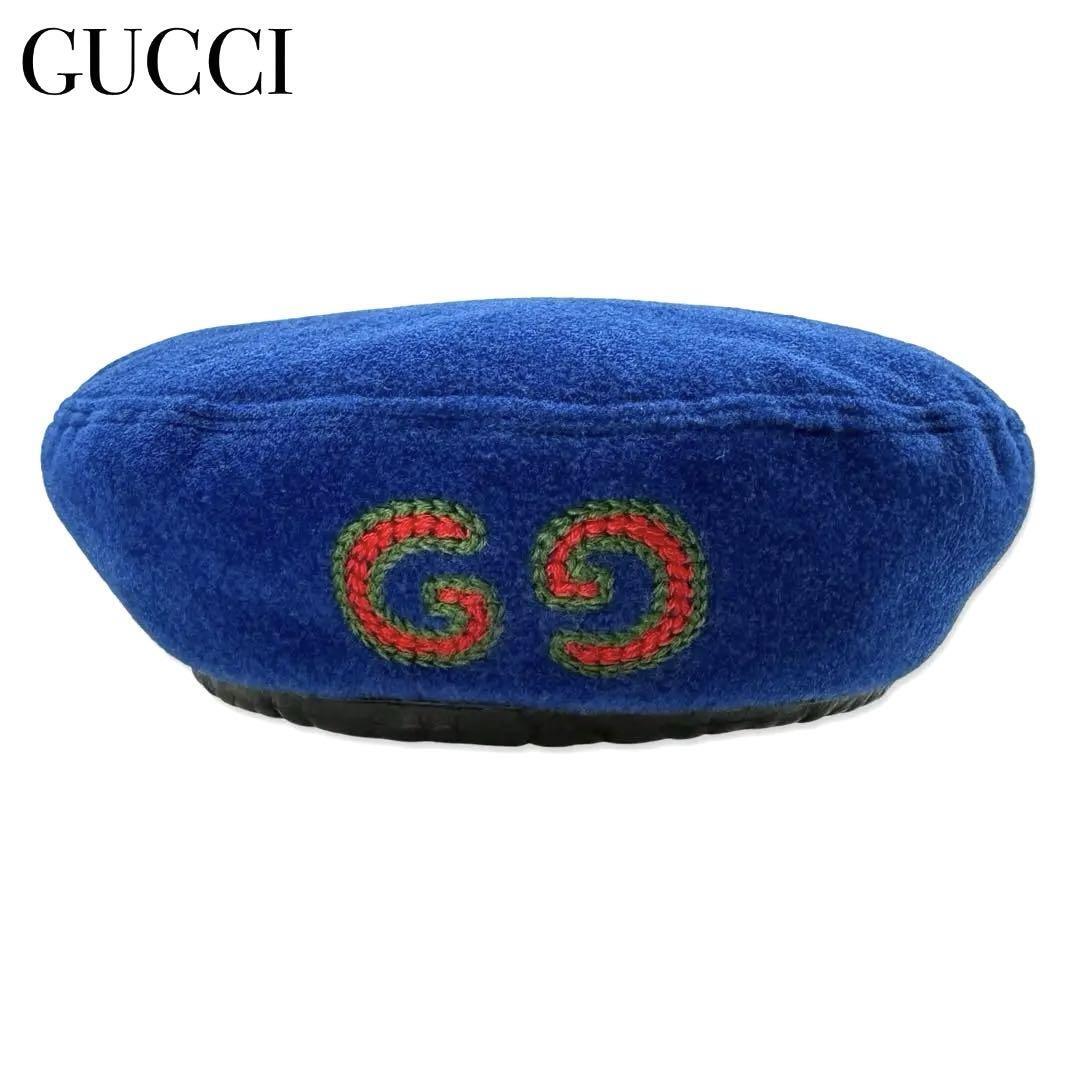 GUCCI グッチ インターロッキングG ベレー帽 表記サイズ M 帽子 ブルー_画像1