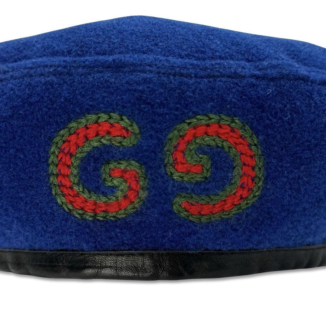 GUCCI グッチ インターロッキングG ベレー帽 表記サイズ M 帽子 ブルー_画像2