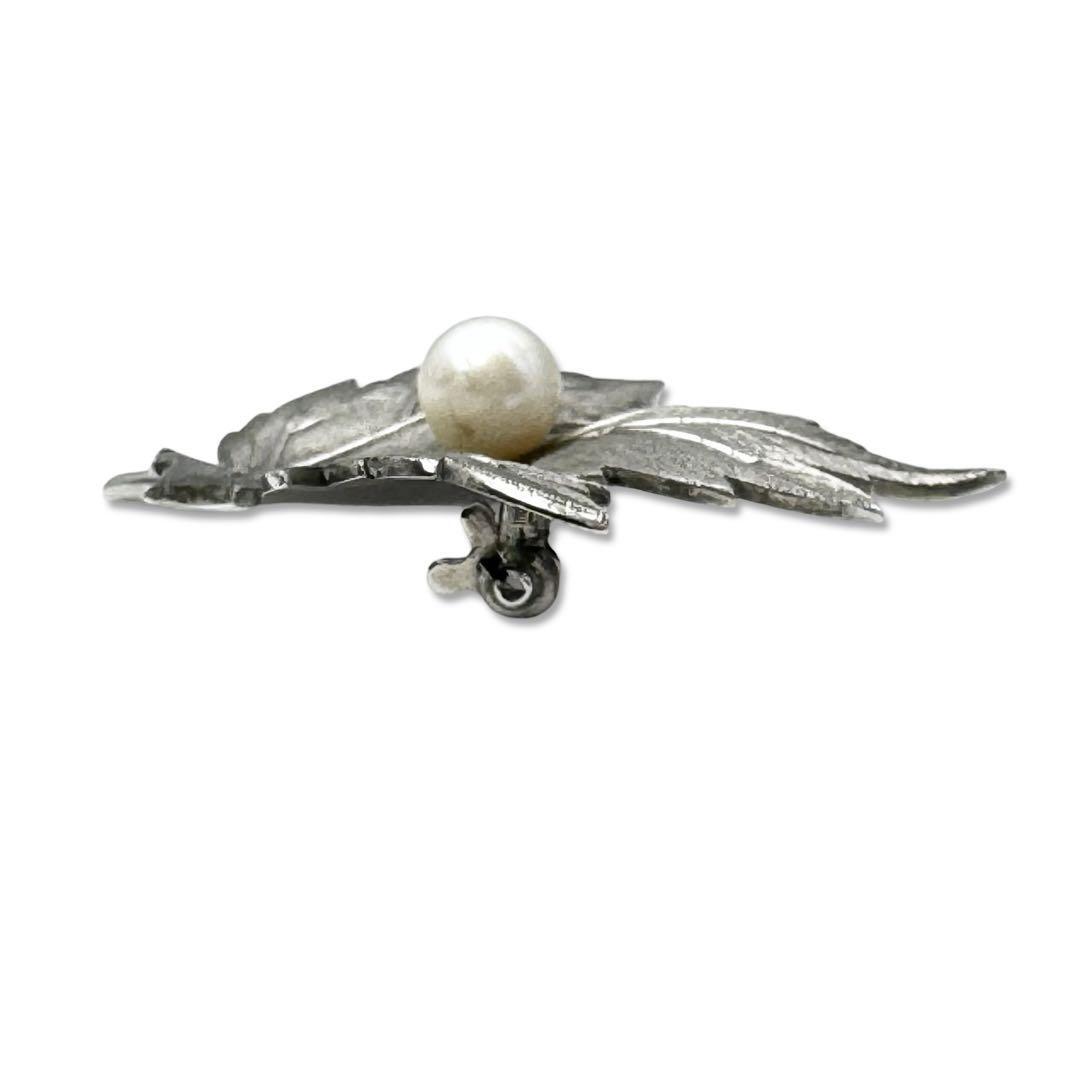 【美品】本真珠 パール ブローチ シルバー silver 14粒 刻印 リーフ MIKIMOTO ミキモト リーフパール ブローチ MS刻印 本真珠