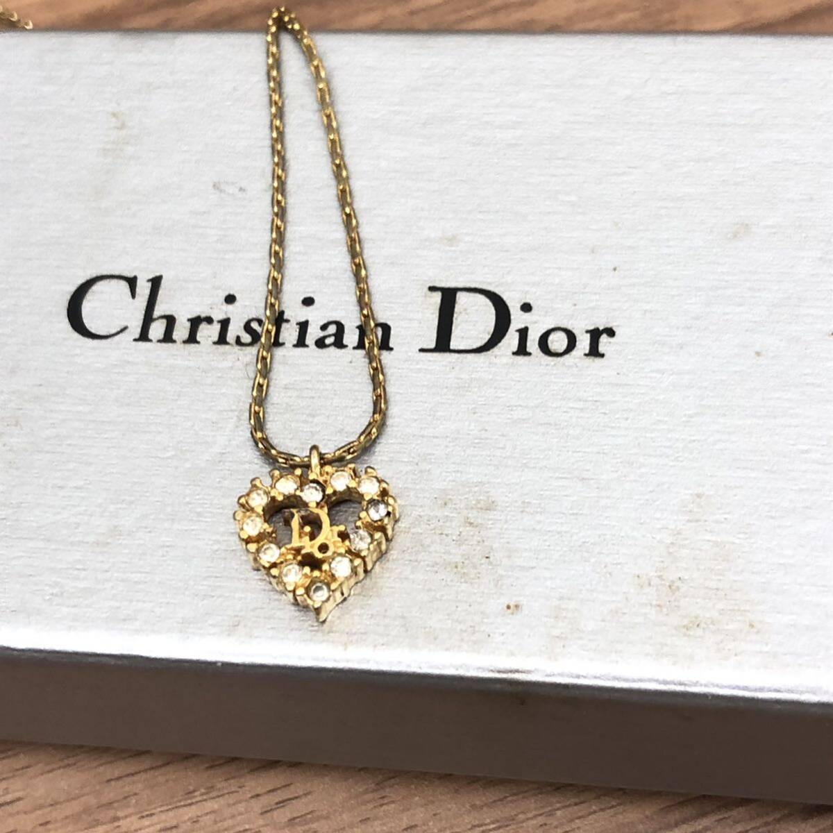 Christian Dior クリスチャンディオール アクセサリー ネックレス ラインストーン ロゴ 箱付き 小物 ハート レディース ブランド アイテム_画像1