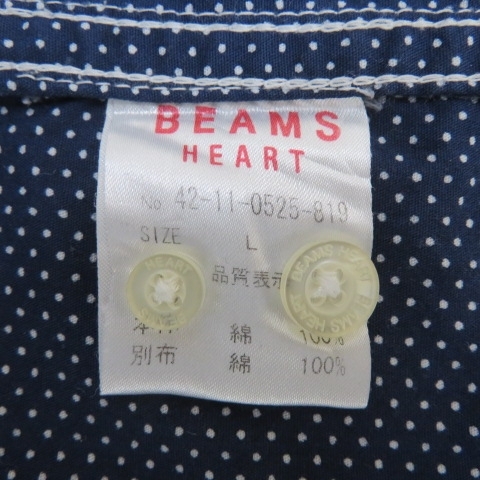 W421★BEAMS HEART　ドット柄シャツ　ネイビー　メンズL★A_画像4