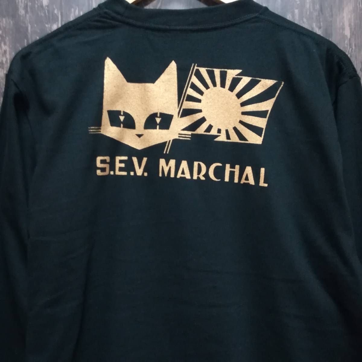 ロンT/S.E.V MARCHAR・マーシャル・日章旗・ゴールド・黒・XL_画像2