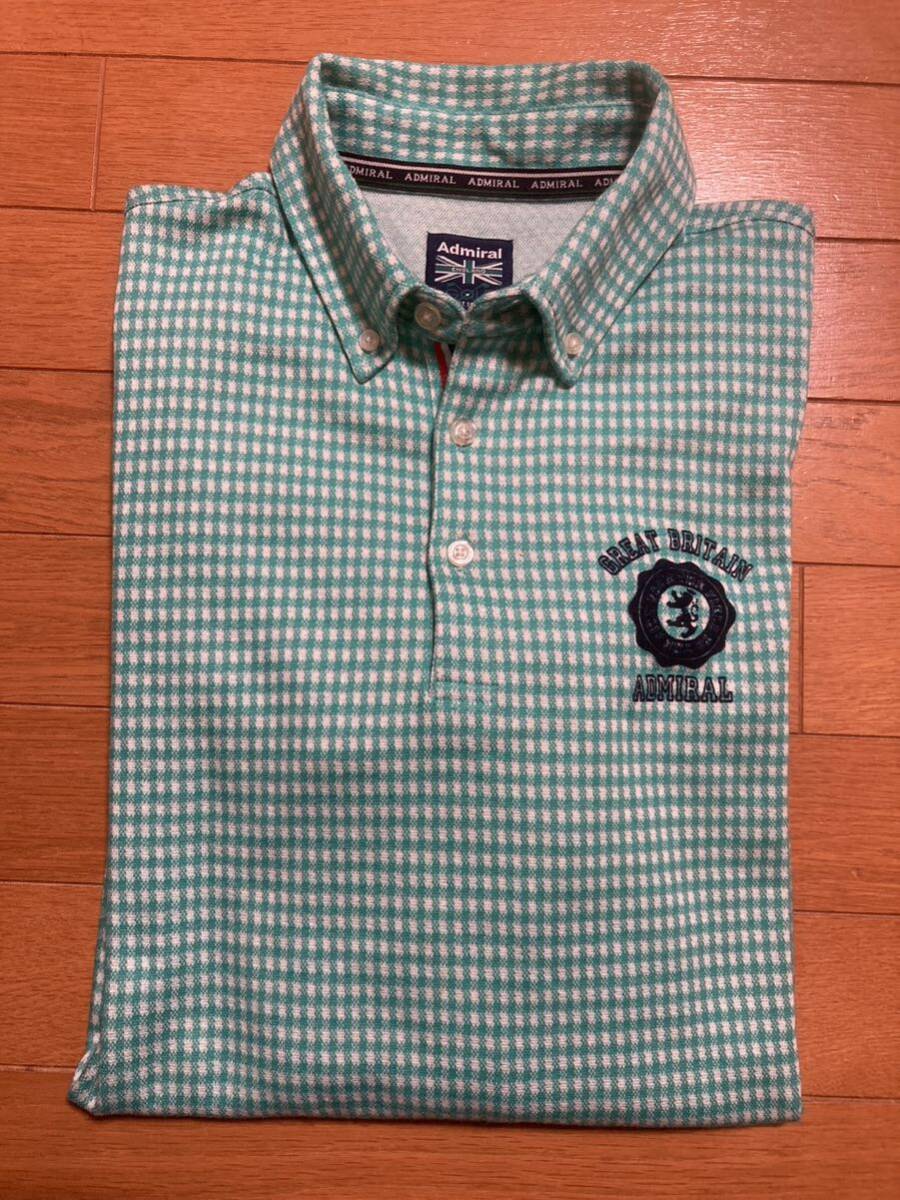 Admiral GOLF アドミラルゴルフ 長袖ダウンボタンポロ グリーンチェック サイズLLの画像2