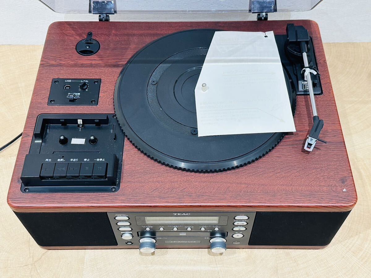 1 jpy ~!TEAC LP-R550USB record player CD retro Showa era cassette player audio equipment wood grain width some 46cm depth approximately 35cm height approximately 23cm