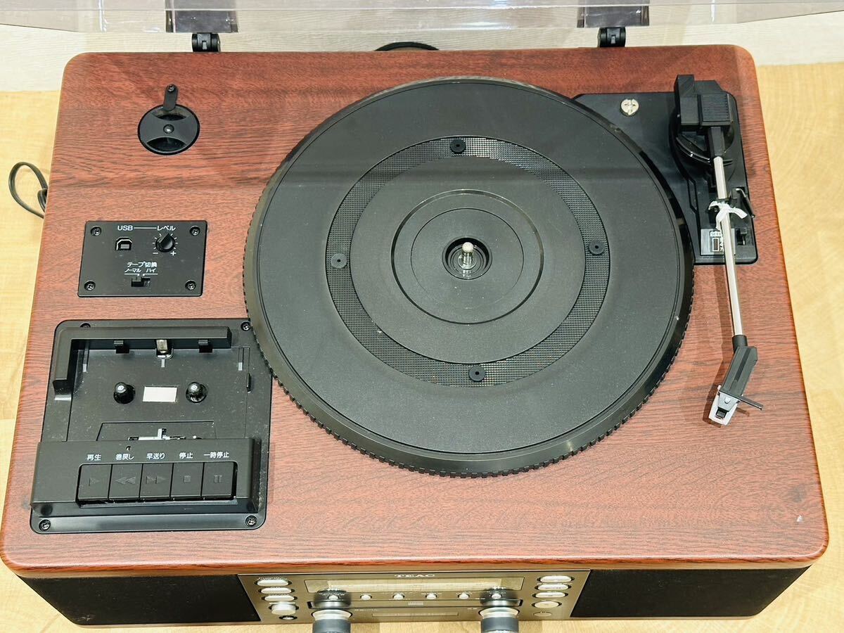1 jpy ~!TEAC LP-R550USB record player CD retro Showa era cassette player audio equipment wood grain width some 46cm depth approximately 35cm height approximately 23cm