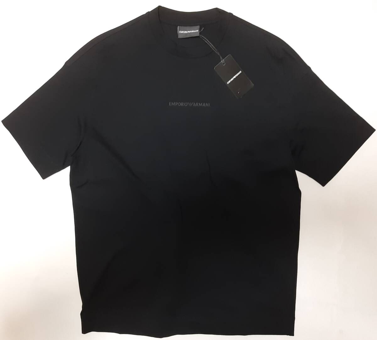 [新品]EMPORIO ARMANI　ヘビーウェイトのラバーロゴ入り【メンズ・ジャージ半袖Tシャツ】◆2023年春夏モデル　サイズ：M(48相当)　◆色：黒_画像1