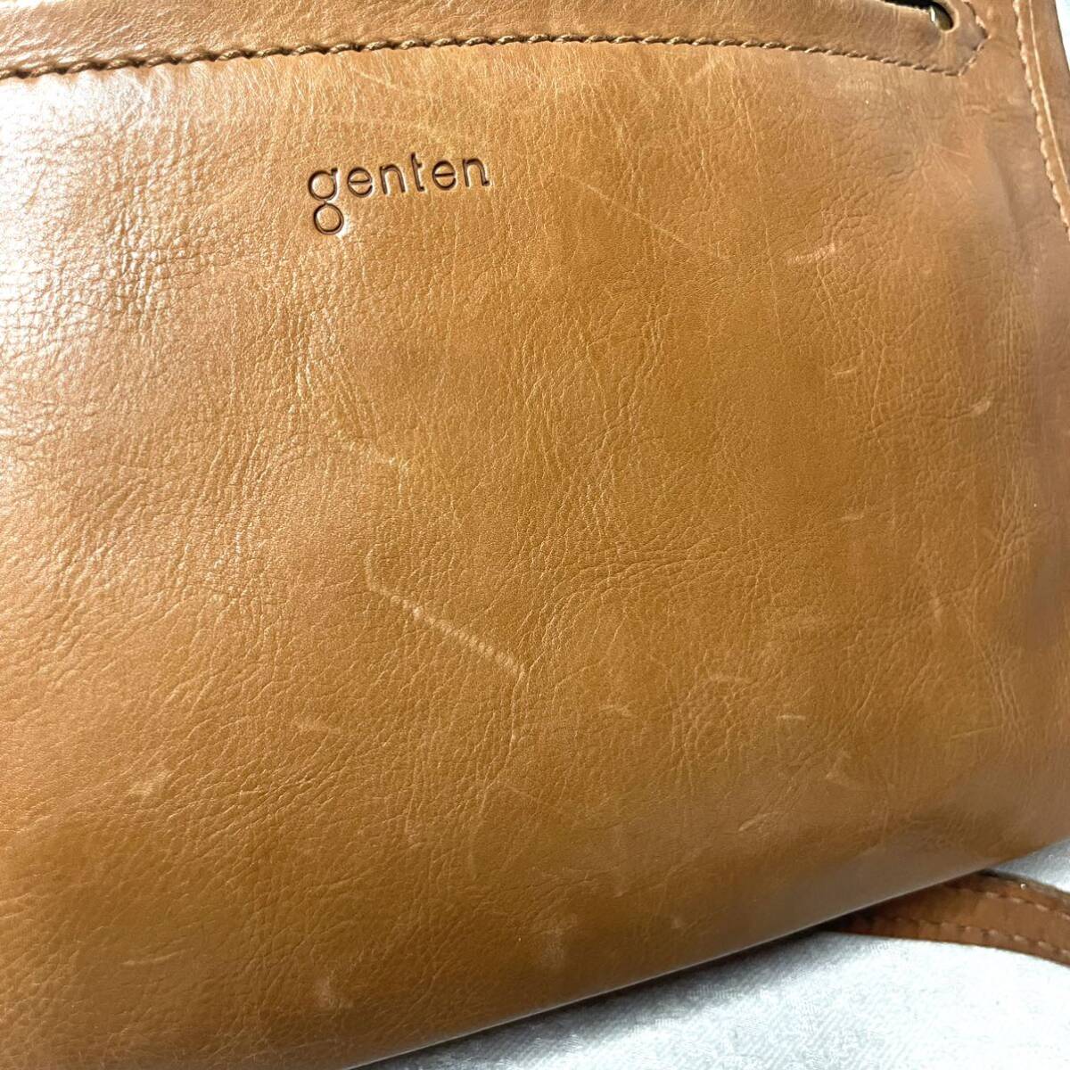 【genten/ゲンテン】牛革 レザーショルダーバッグ ブラウン キャメル 全本牛革 ★ずっと使える鞄_画像5