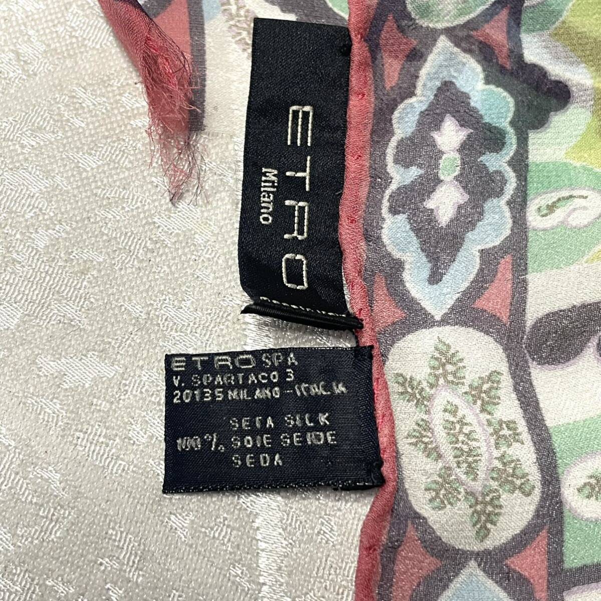 美品【エトロ/ETRO】シルク100% ペイズリー柄 総柄 スカーフ ストール ショール レディース マルチカラー 約130cm_画像3