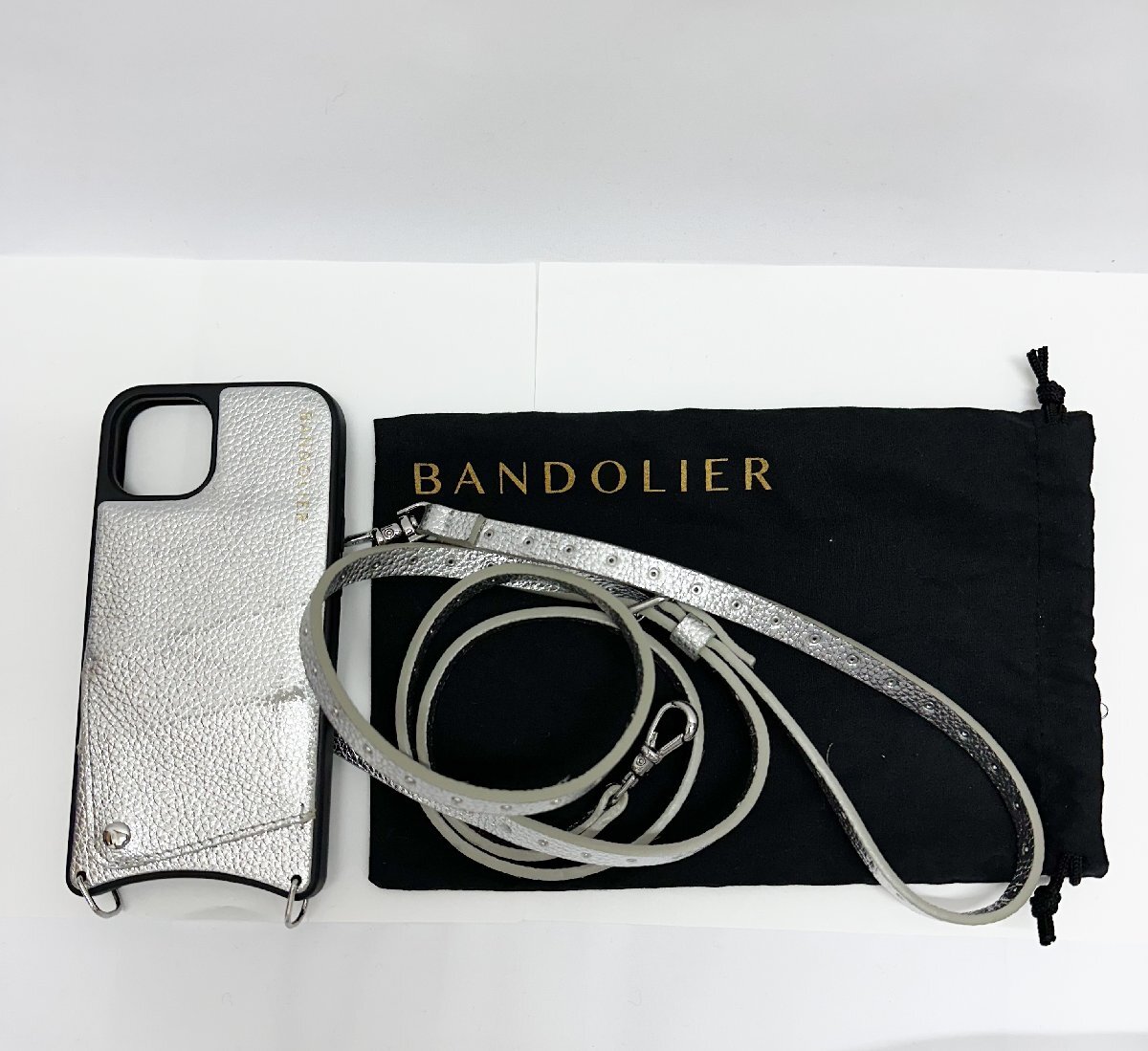 ANDOLIER バンドリヤー レザー iPhone 13PRO/12PRO 対応 アイフォンケース スマホショルダー シルバー系_画像1