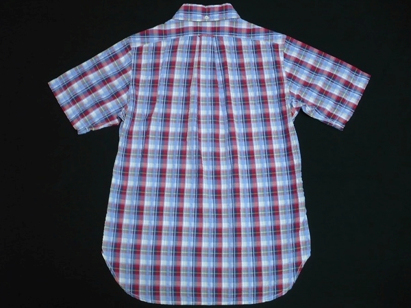 新品KATO BASIC半袖プルオーバーボタンダウンシャツS(36)青赤チェック\13200