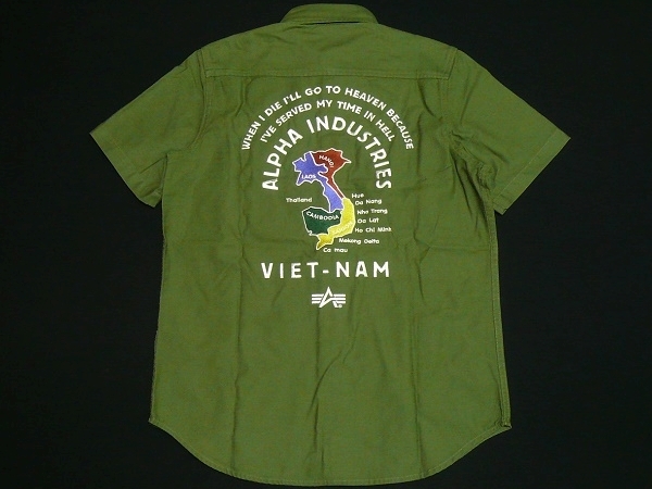 新品ALPHAアルファ[VIET-NAM BackStainShirts]半袖アーミーシャツS緑\8690_画像1