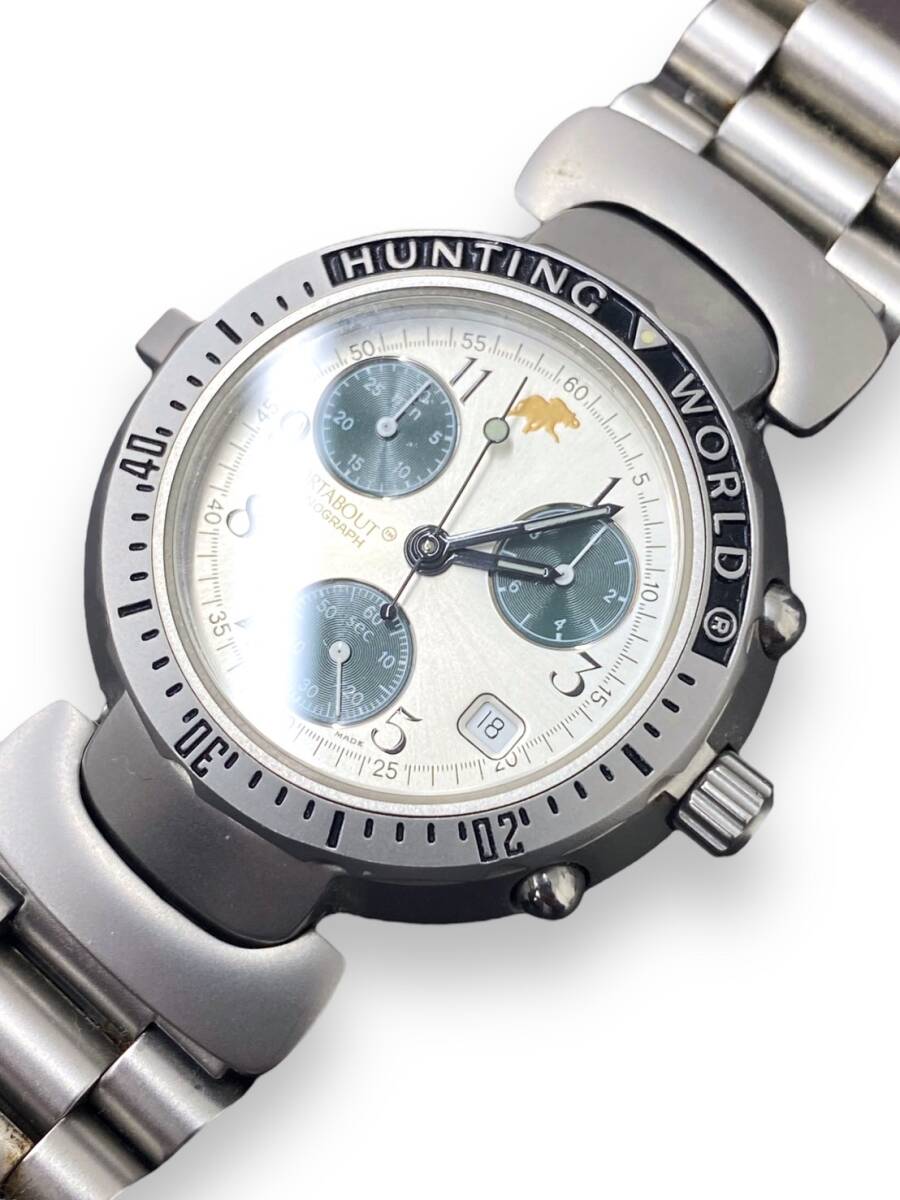 1 иен старт прекрасный товар HUNTING WORLD SPORTABOUT CHRONOGRAPH Hunting World хронограф мужские наручные часы SS/QZ кварц передвижной товар 