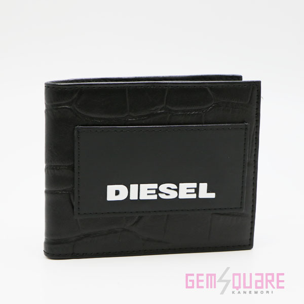 【値下げ交渉可】DIESEL ディーゼル 2つ折り財布 黒 クロコ 型押 新品同様品 X06302【質屋出店】_画像1