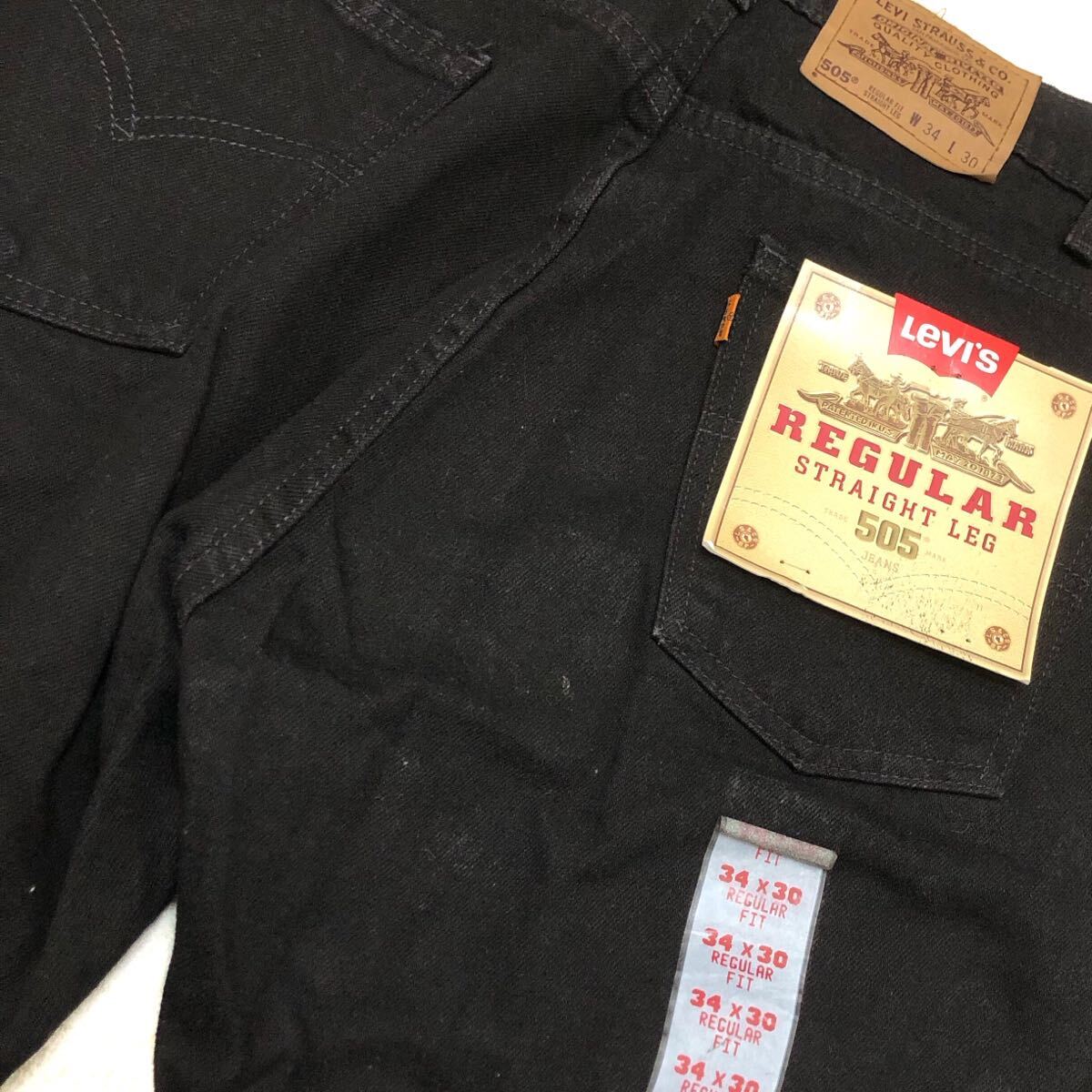 90s dead Stock 505 Vintage Levi’s Jeans Black Denim Pants ビンテージ リーバイス 黒 デニムw34 L30 未使用 デッドストックの画像1
