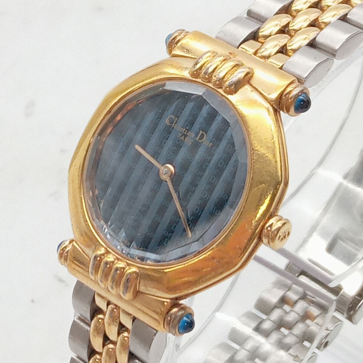  Сугимото 4 месяц No.150 наручные часы Christian Dior Christian Dior работоспособность не проверялась оттенок серебра синий циферблат общий рисунок Logo раунд 