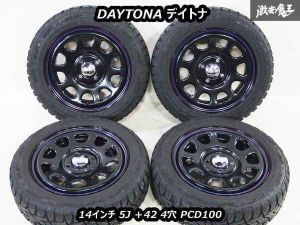 ●DAYTONA デイトナ 14インチ 5J ＋42 4H 4穴 PCD100 鉄チン スチール ホイール 2022年 TOYO タイヤ 4本セット ハスラー エブリィ タフトの画像1