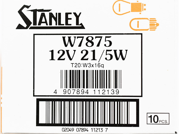 12V 21/5W T20 W3X16q ウェッジベース電球 W7875 ストップ テールランプ スタンレー STANLEY 10個_画像4