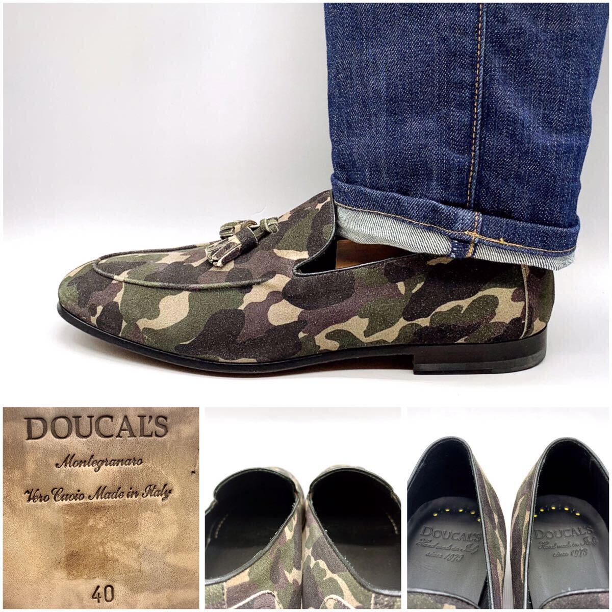 DOUCAL'S [デュカルス] タッセルローファー スリッポン 迷彩 カモフラ スエード 40 25cm 革靴 シューズ イタリア製 メンズ_画像10