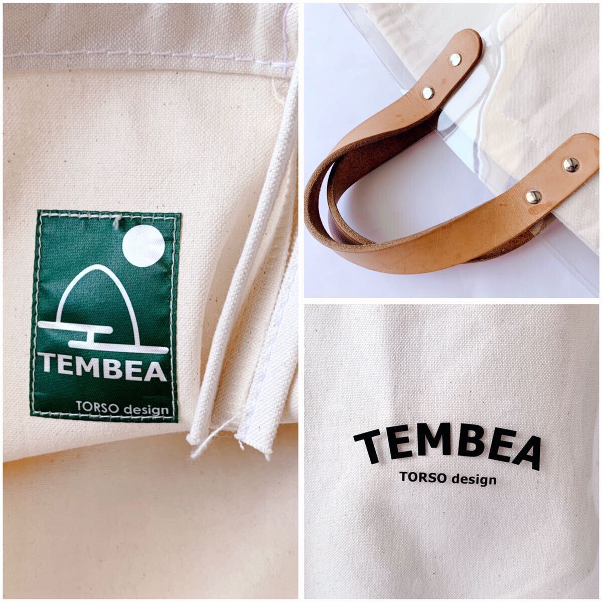 レディース TEMBEA [テンベア] レザーハンドル トートバック ハンドバッグ プールバッグ レジャー PVC ビニール 透明 ナチュラル 内袋付き
