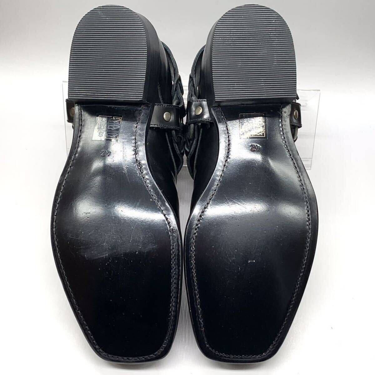 CLAVEL [クラベル] リングベルト ウエスタンシューズ 民族調 スクエアトゥ レザー ブラック 黒 42 27cm 革靴 スペイン製 メンズ 
