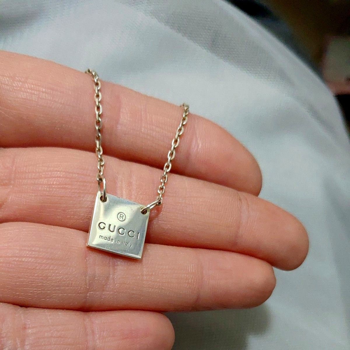 GUCCI square tag necklace グッチ スクエア タグ ネックレス シルバー アクセサリー