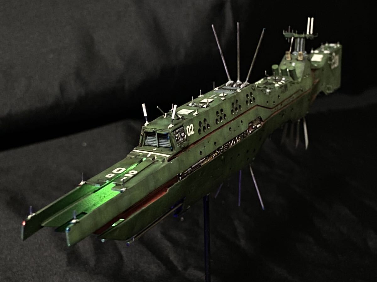 銀河英雄伝説　1/5000 アルバクリエイツ製　自由惑星同盟軍　第2艦隊旗艦「パトロクロス」var3「新たなる戦いの序曲」版　艦船模型完成品_エンジンはブラックライトで発光