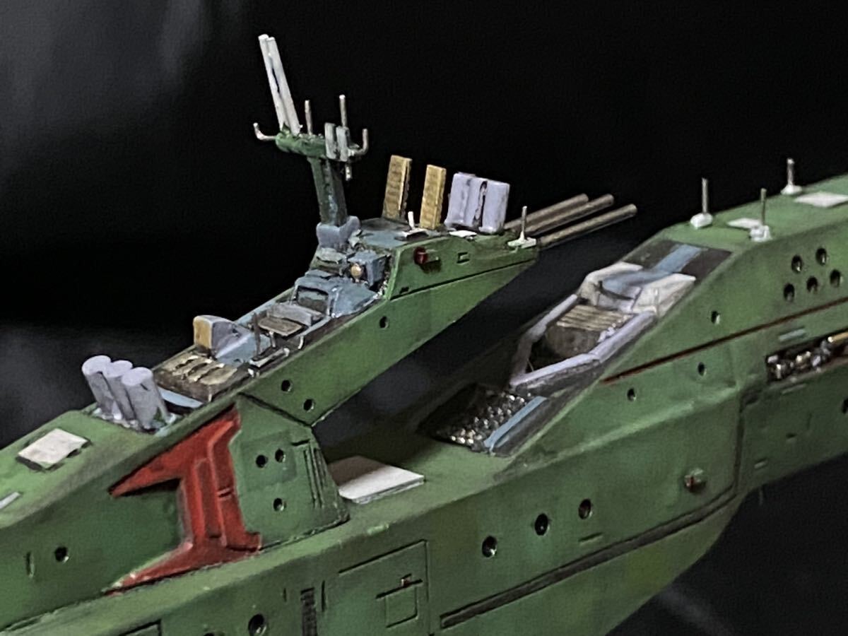 銀河英雄伝説　1/5000 アルバクリエイツ イゼルローン駐留艦隊分艦隊旗艦「アガートラム」　バーミリオン星域会戦時(緑色) 艦船模型完成品_真鍮線による小アンテナ37ヶ所追加