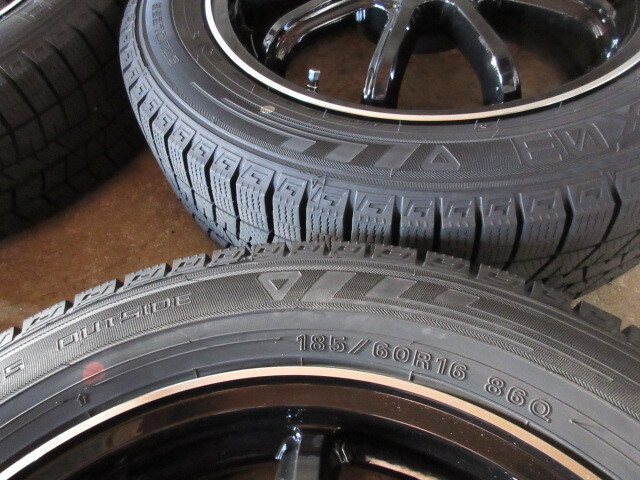 冬用set!! ESTROSA (黒/P) (16x6+40 4H/100) バリ溝(DUNLOP WM03/2022) 185/60R16 デミオ アクア カローラ フィールダー ノート Note 他も の画像3