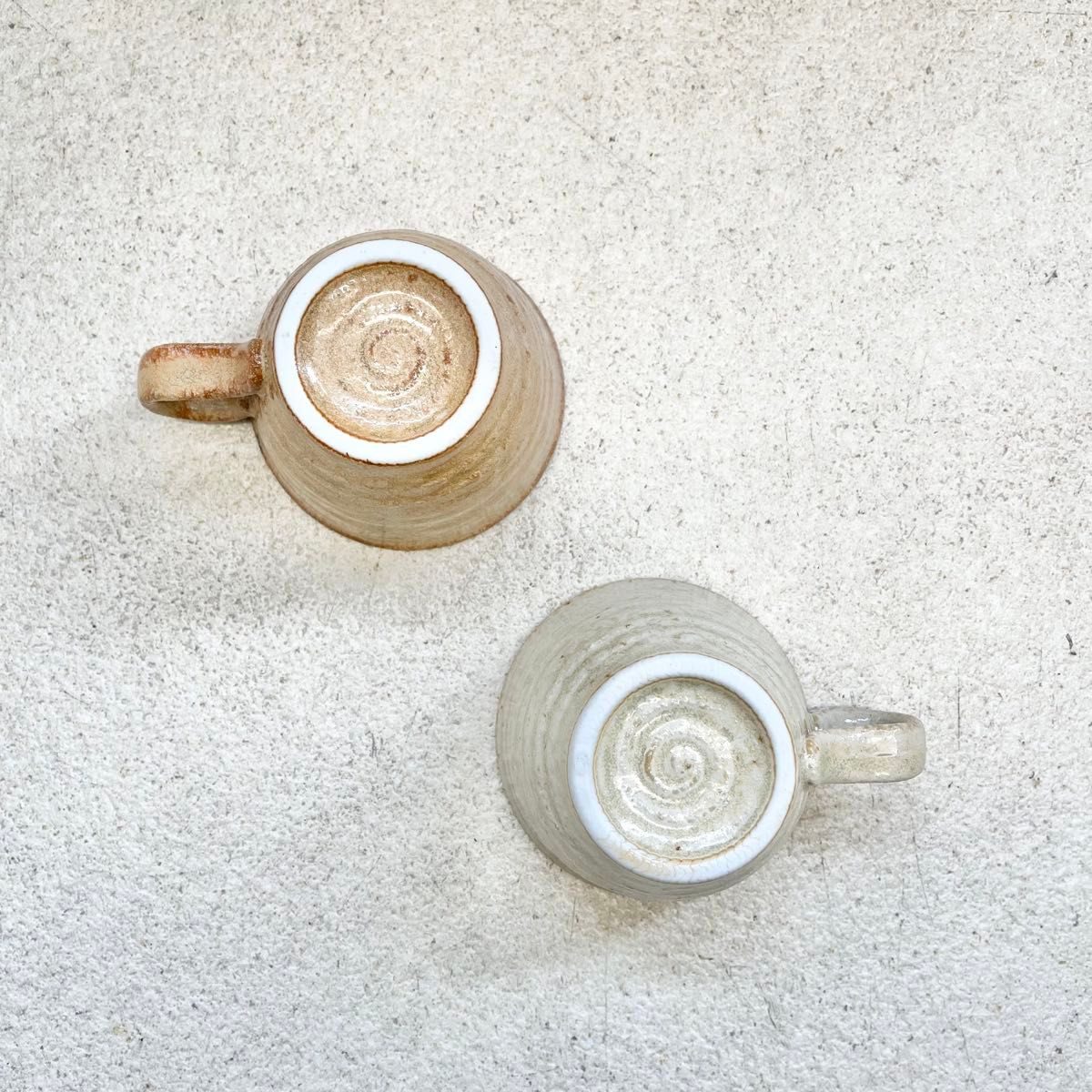 【2個セット】コーヒーカップ キャメル×ベージュ 陶器 おうちカフェ