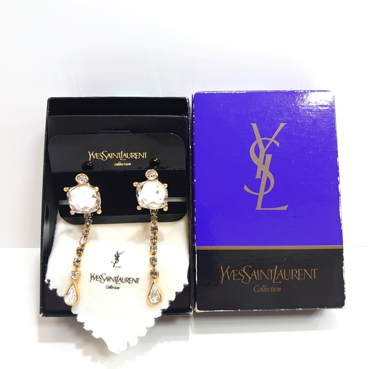  ultimate beautiful goods YSL sun rolan color stone swing earrings Gold rhinestone extra-large Vintage accessory .. luck with money length .