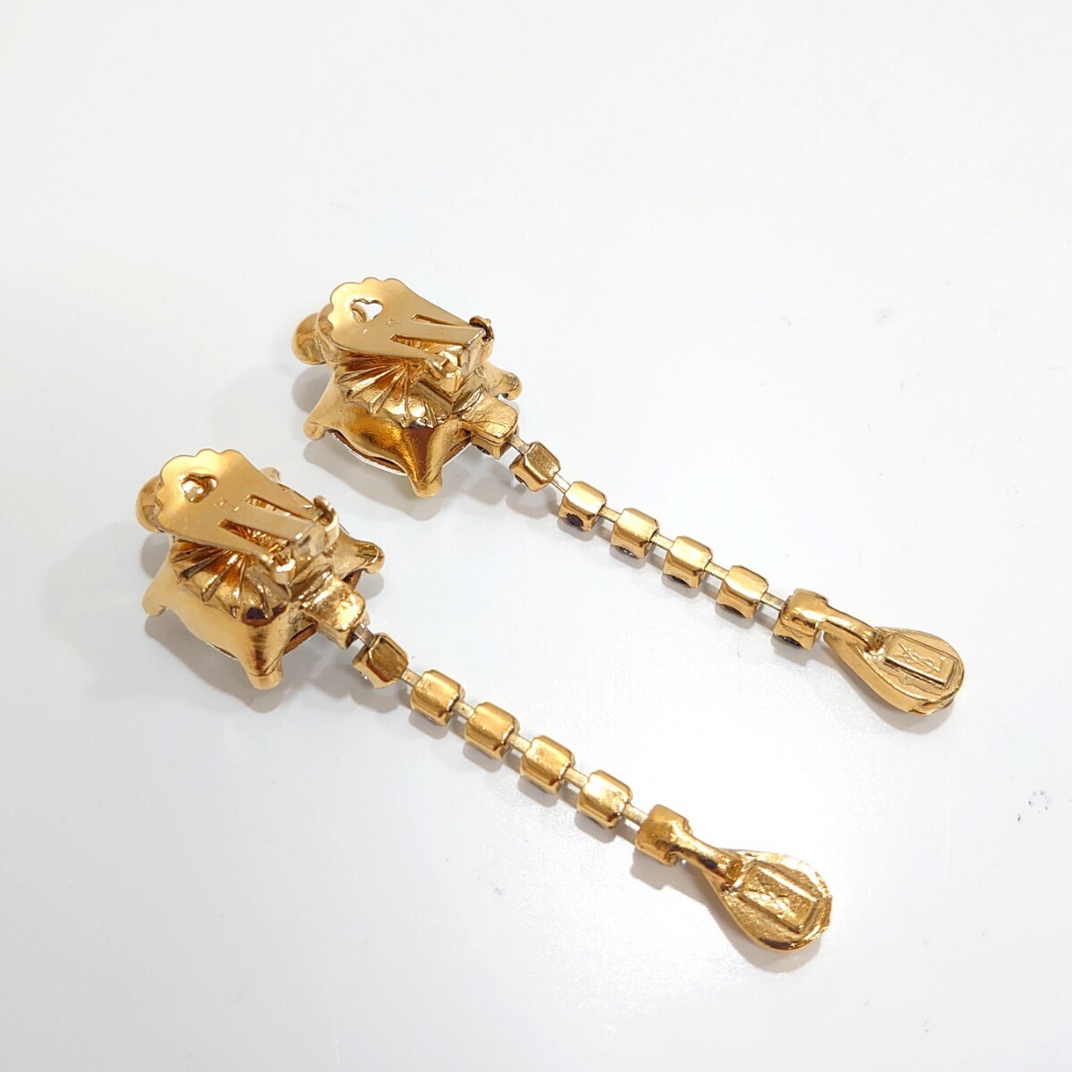  ultimate beautiful goods YSL sun rolan color stone swing earrings Gold rhinestone extra-large Vintage accessory .. luck with money length .