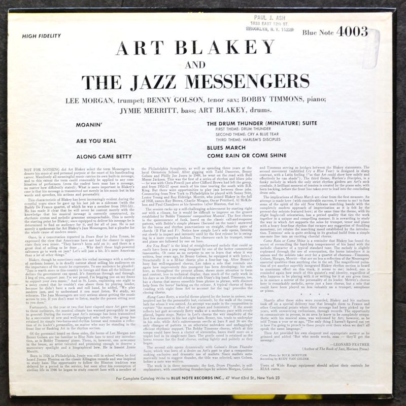 ★オリジナル/美再生/モダン・ジャズ定番のマスト・アイテム/ART BLAKEY& The Jazz Messengers - Self Titled_画像5