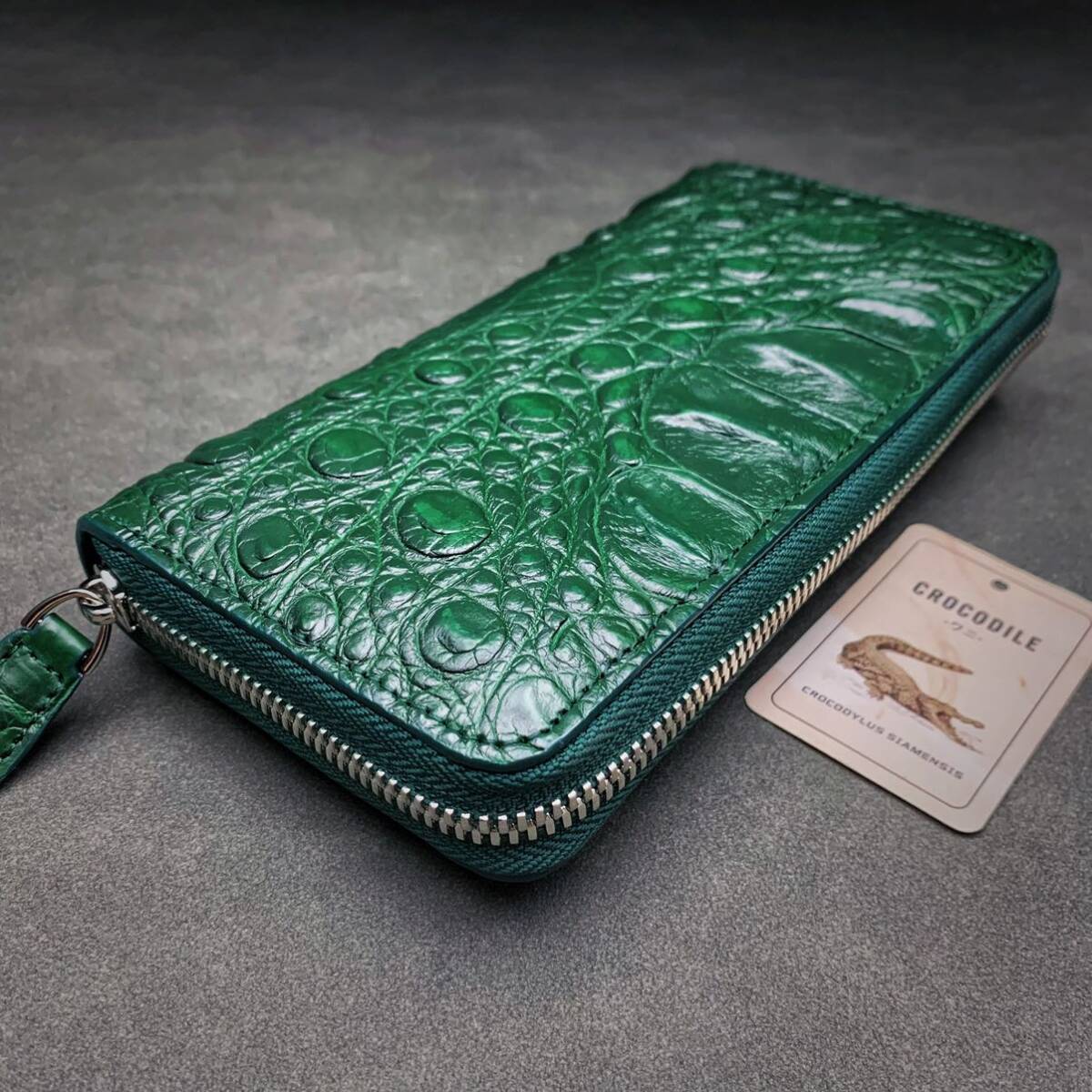  crocodile long wallet ( round fastener / high grade center part / hand made / luck with money color / genuine article /. leather use /book@wani leather / one sheets leather / the truth thing photograph / extra-large type wani/)
