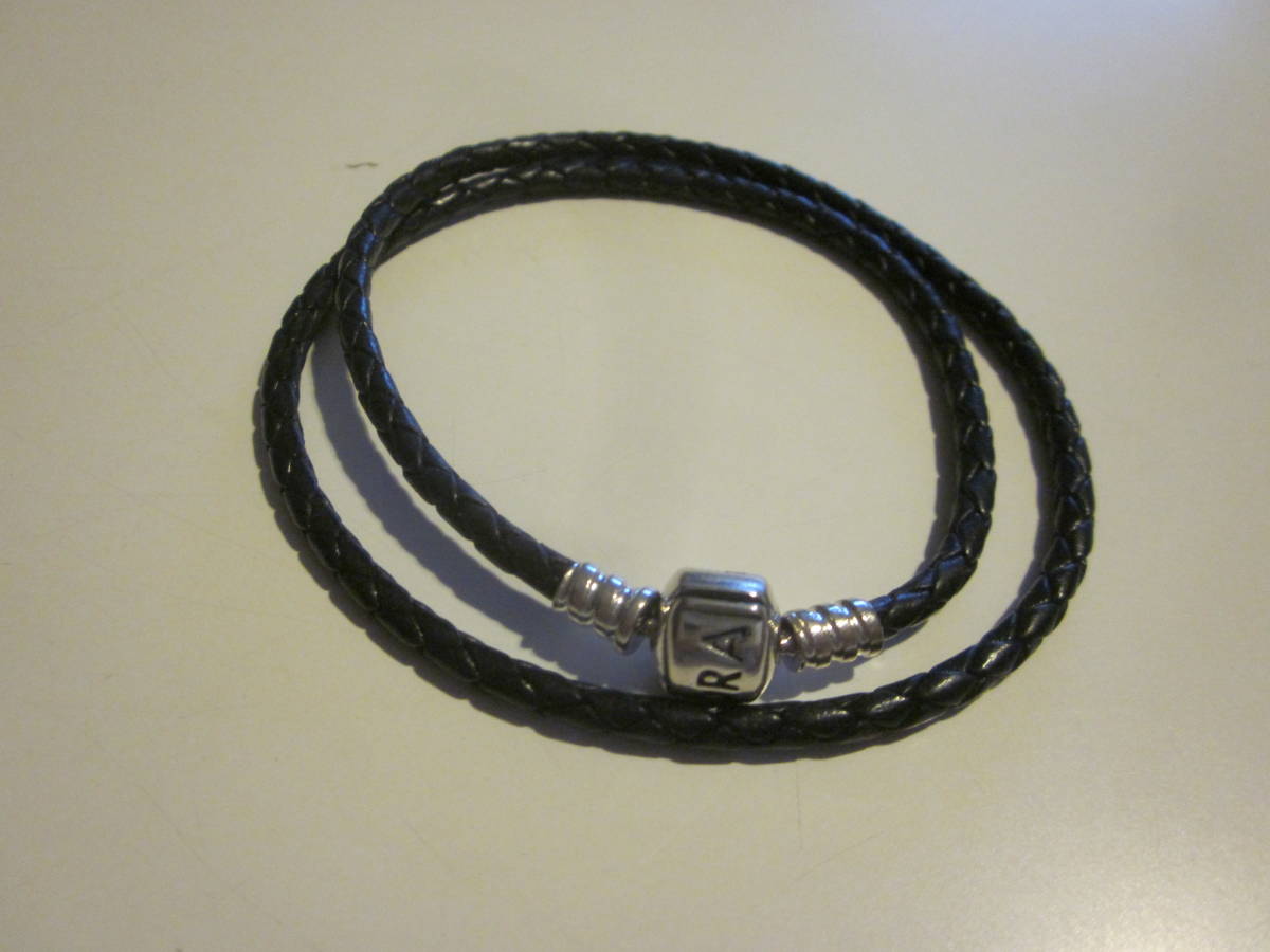 PANDORA bread gong leather bracele silver - dark blue color series 