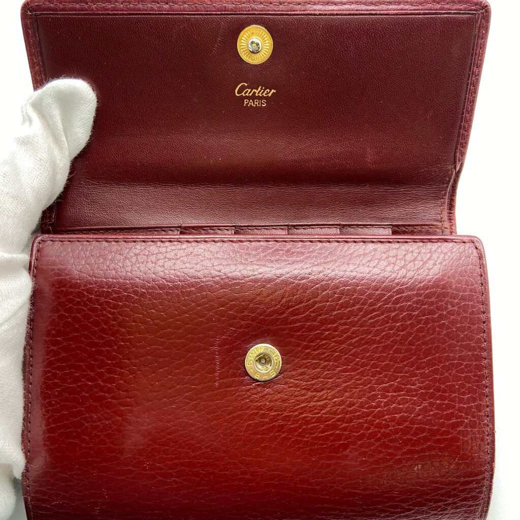 1 jpy ~ A-1 60 Cartier Cartier three folding purse folded wallet Vintage Must line bulrush . card storage ×5 free pocket ×3