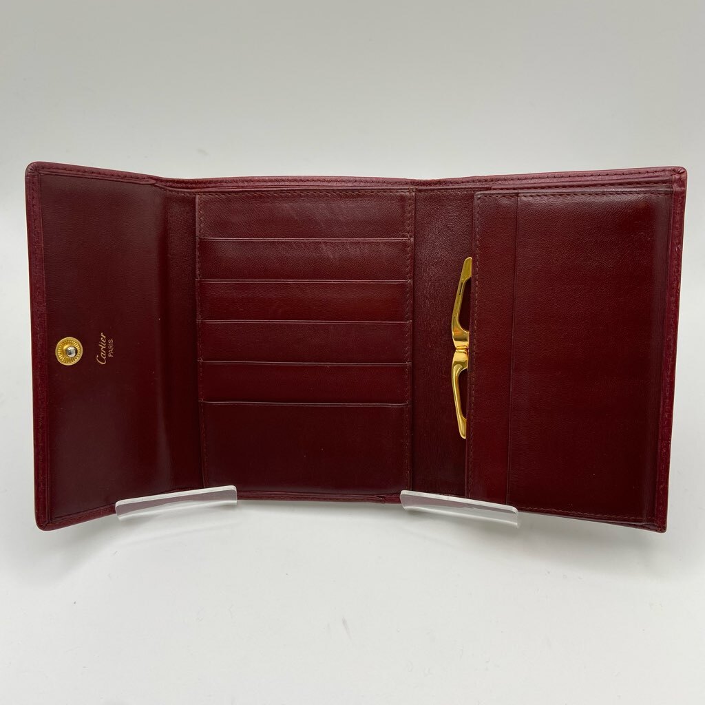 1 jpy ~ A-1 60 Cartier Cartier three folding purse folded wallet Vintage Must line bulrush . card storage ×5 free pocket ×3