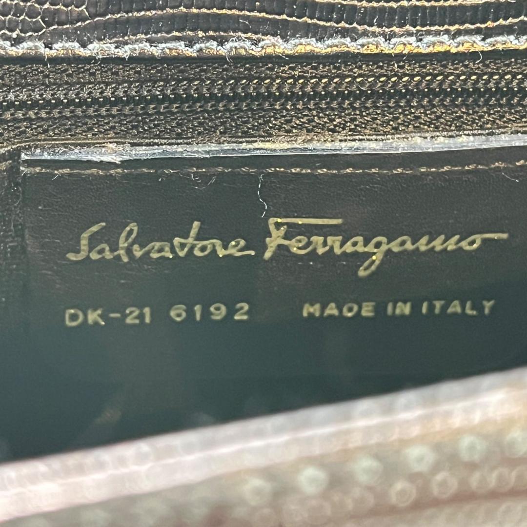 １円～　J-10　60　Salvatore Ferragamo フェラガモ　ヴィンテージ　ショルダーバッグ　ブラック　リザード　レトロ　ガンチーニ_画像8