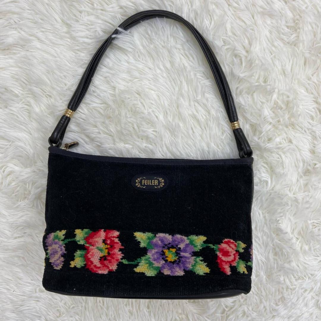 1 jpy ~ A-10 60 FEILER Feiler handbag black flower poppy z floral print black 