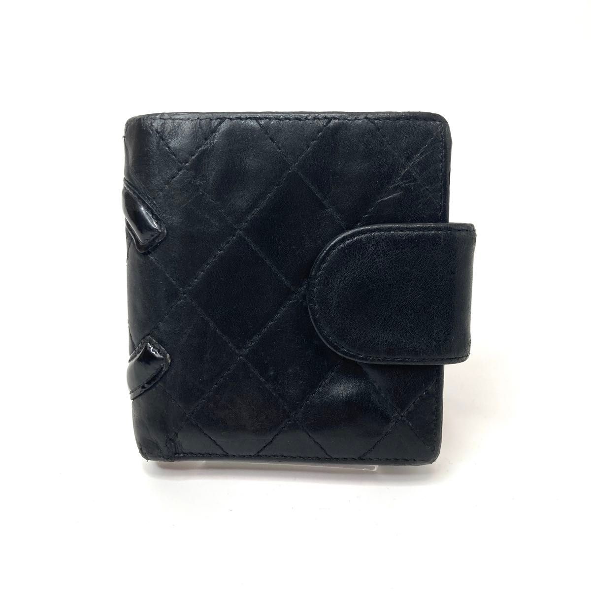 シャネル　カンボンライン　レザー　ココマーク　二つ折り財布　折財布　がま口 CHANEL ブラック　レディース