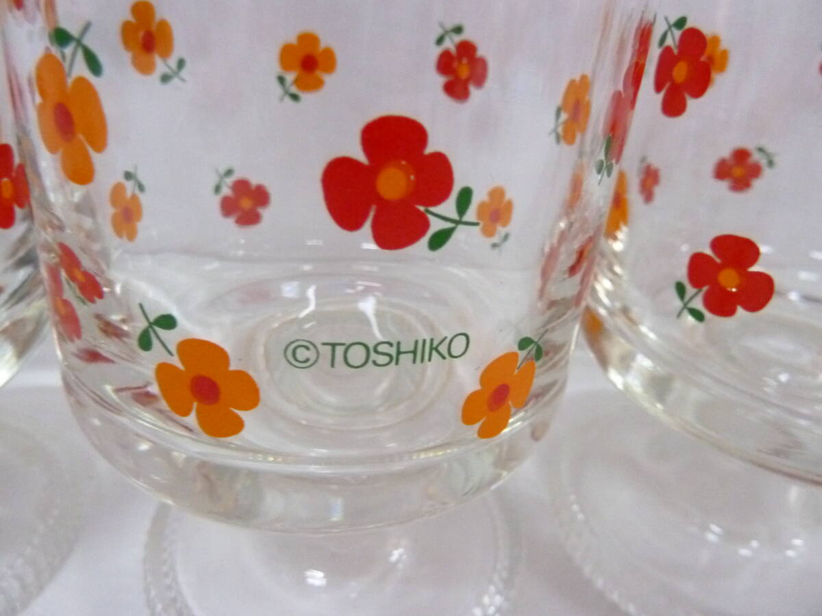 ★⑤昭和レトロなガラス食器　足付きタンブラーグラス　５客セット　TOSHIKOアデリア_画像3